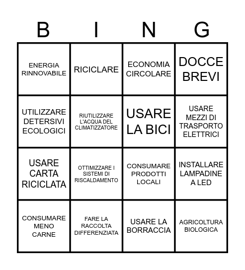SUSTAINABILITY BINGO Card