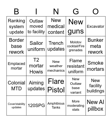 Foxhole Update 59 Devstream Bingo Card