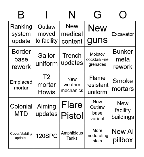 Foxhole Update 59 Devstream Bingo Card