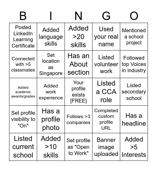 BinkedIn Bingo Card