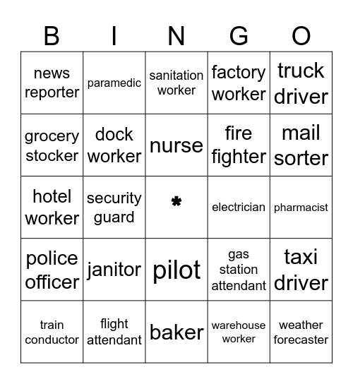 Night Job Edition Bingo Card