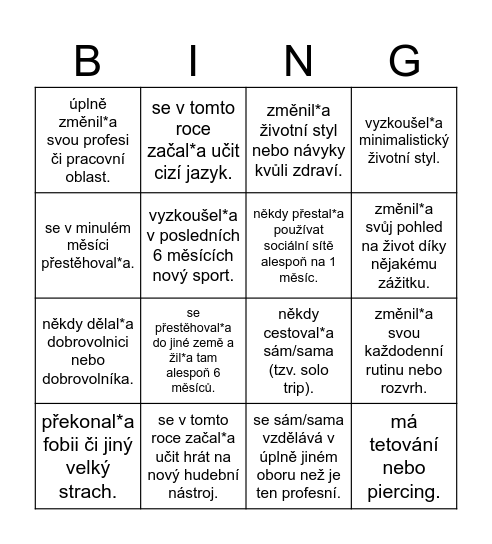 Najdi někoho, kdo... Bingo Card