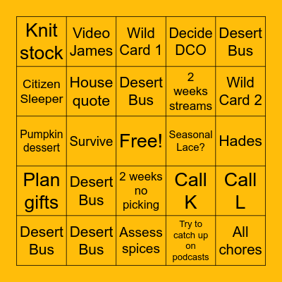 November Bingo Card