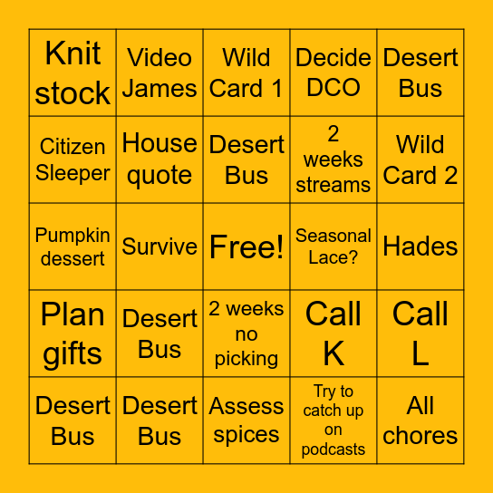 November Bingo Card