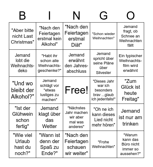 Weihnachts Bingo Card