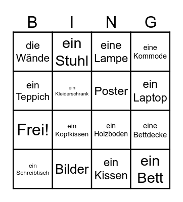 mein Zimmer Bingo Card