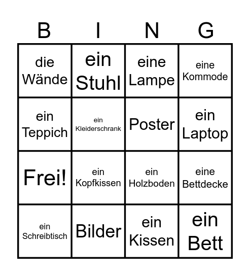 mein Zimmer Bingo Card