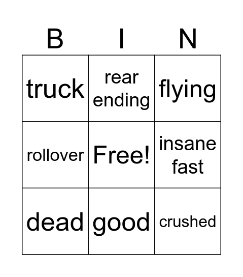 reckless driver beamng Bingo Card