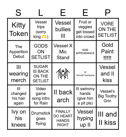 Sleep Token Nov/Dec Tour Bingo Card