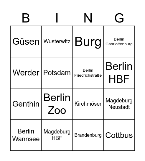 Wir fahren nach Berlin Bingo Card