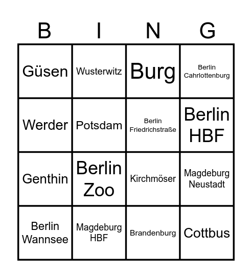 Wir fahren nach Berlin Bingo Card