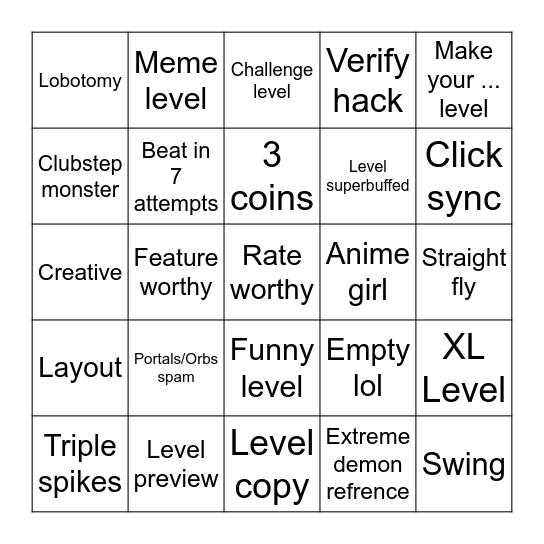 Geometry Dash Bingo Card