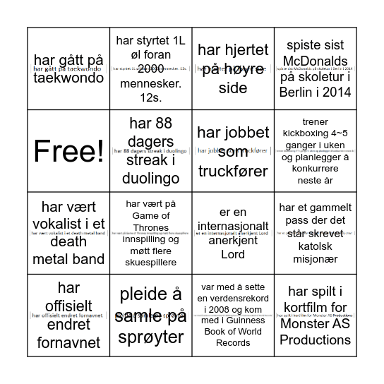 Hvem? Bingo Card