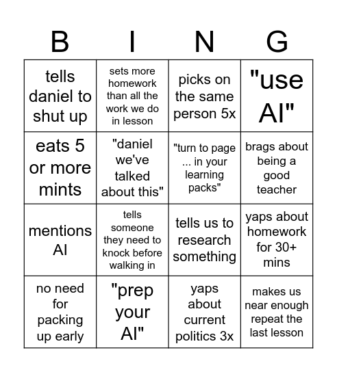 Ivan bingo Card