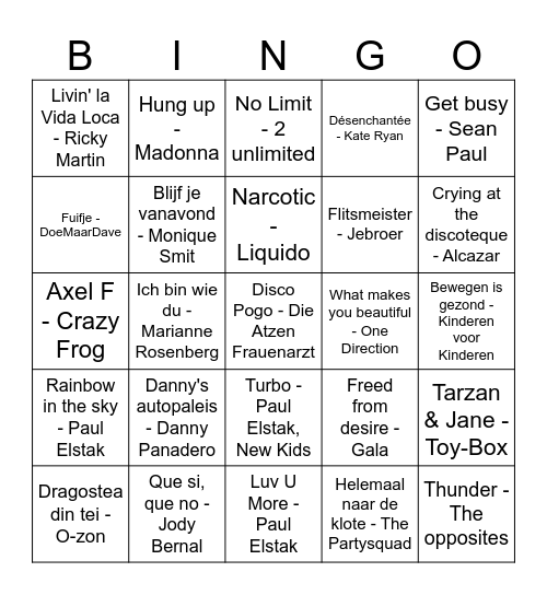 TOKKIE MUZIEK BINGO! Bingo Card