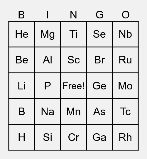 E L E M E N T S Bingo Card