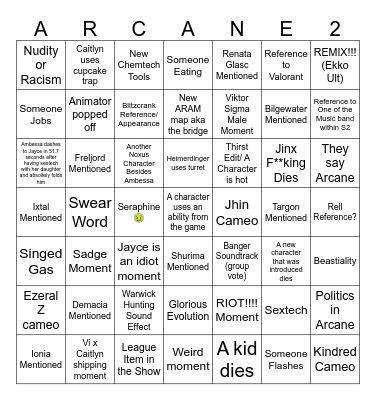 Arcane Season 2 BINGO Card