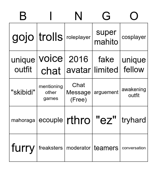 roblox bingo Card