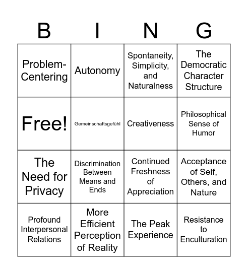 Trait Tracker Bingo Card