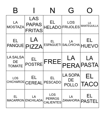 LA COMIDA V Bingo Card