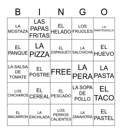 LA COMIDA V Bingo Card