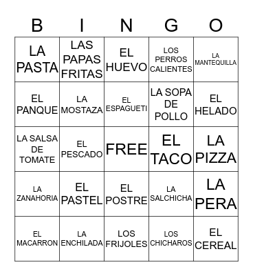 LA COMIDA V Bingo Card