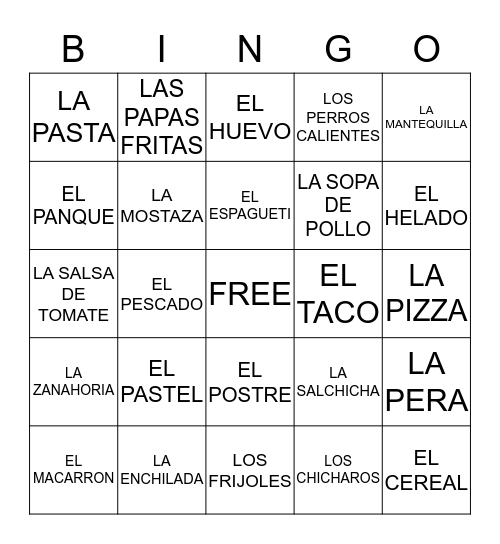 LA COMIDA V Bingo Card