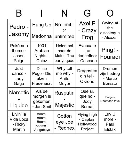 TOKKIE MUZIEK BINGO Card