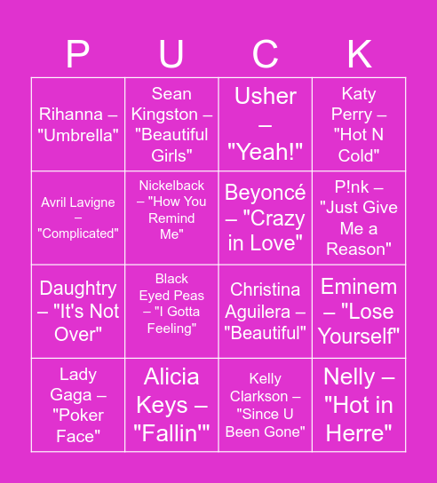 The 00's Bingo Card