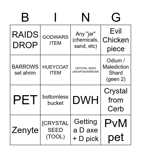 OSRS Bingo Card