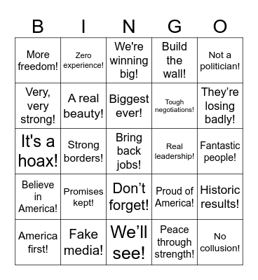 US Election - Trump Bingo Card