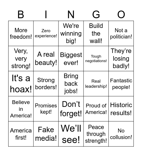 US Election - Trump Bingo Card