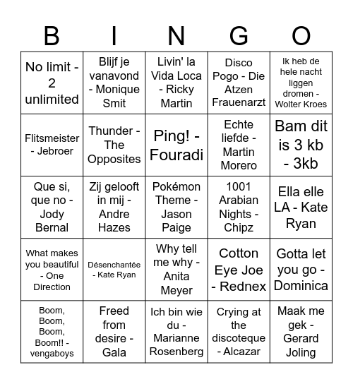 TOKKIE MUZIEK BINGO! Bingo Card