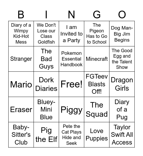 Book Fair Bingo Card