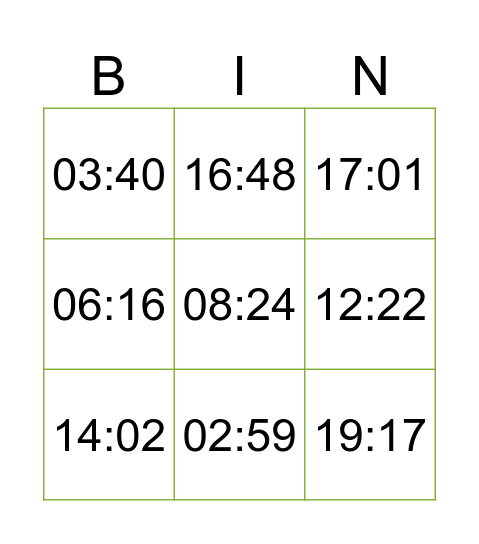 tijden bingo Card