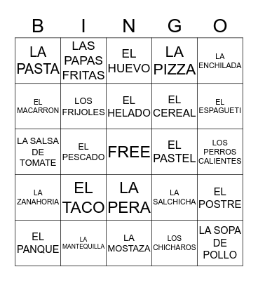 LA COMIDA V Bingo Card