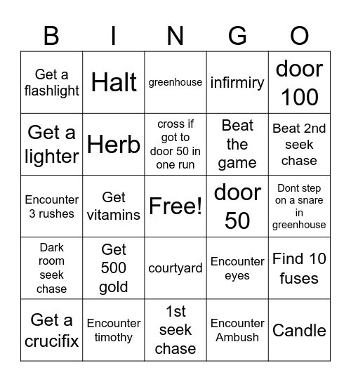 Doors bingo(floor 1) Bingo Card