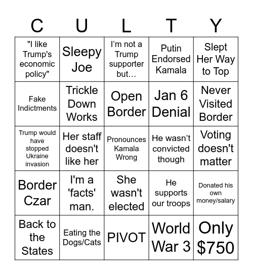 MAGA Spiel, TikTok Live Edition Bingo Card