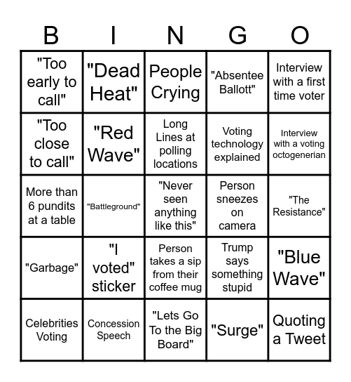 2024 Election Night Bingo ! Bingo Card