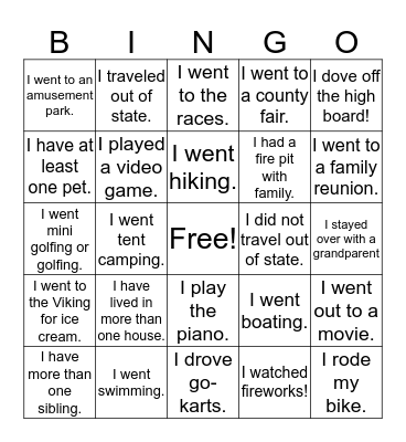 Back to School Bingo Card