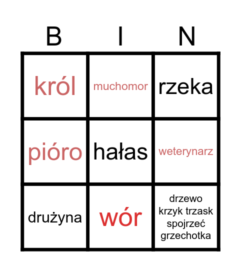 Bingo ortograficzne Bingo Card