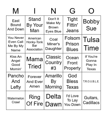 Classic Country #3 Bingo Card
