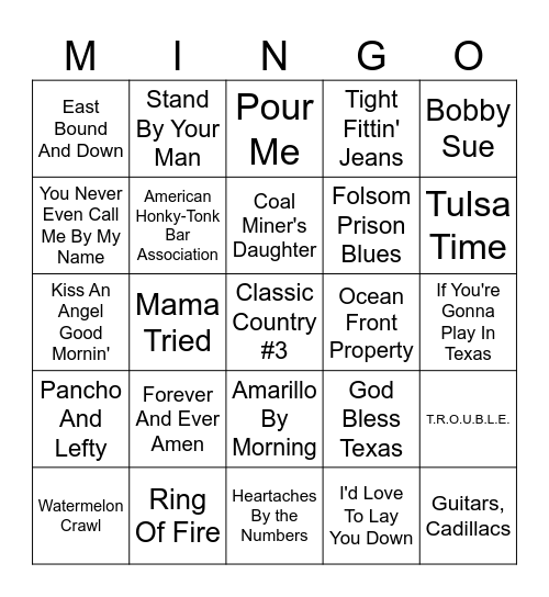 Classic Country #3 Bingo Card