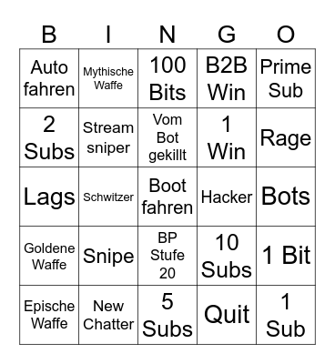 Fortnite Bingo Card