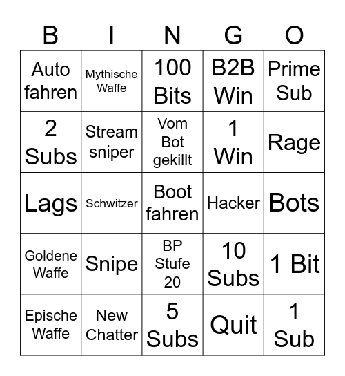 Fortnite Bingo Card