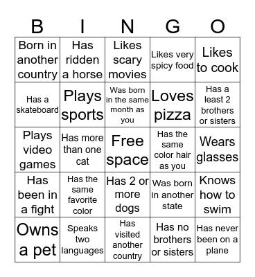 Getting to Know You Bingo Card