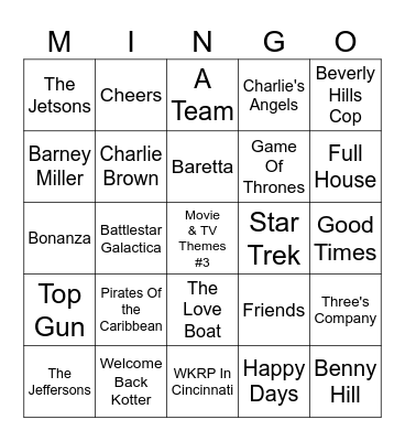 Movie & TV Themes #3 Bingo Card