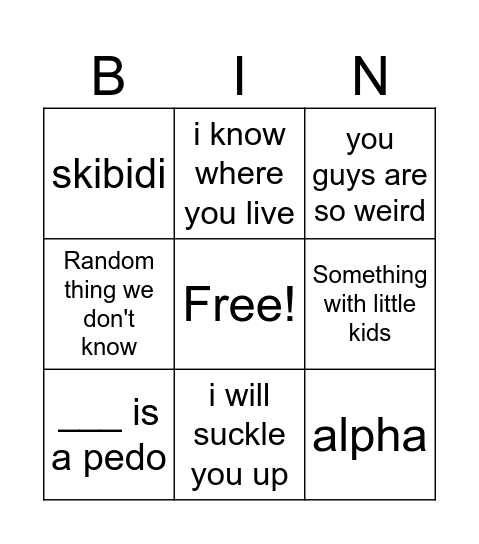 Untitled Bingo Card