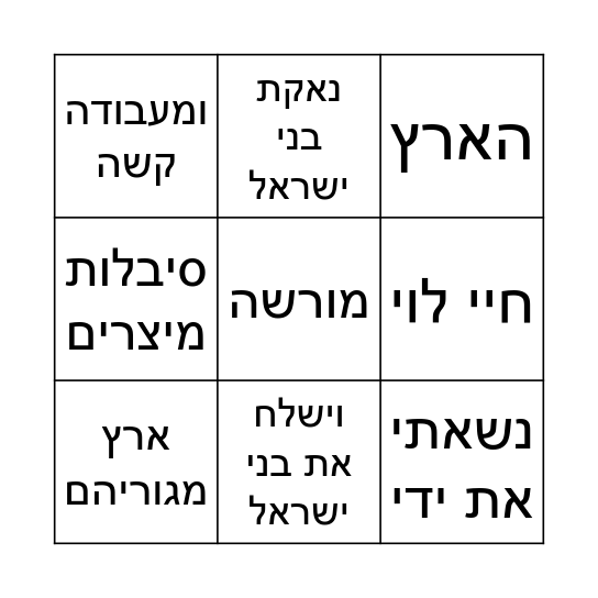 בינגו ספר שמות פרשת וארא Bingo Card