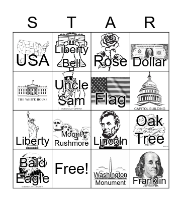 US Symbols Bingo Card